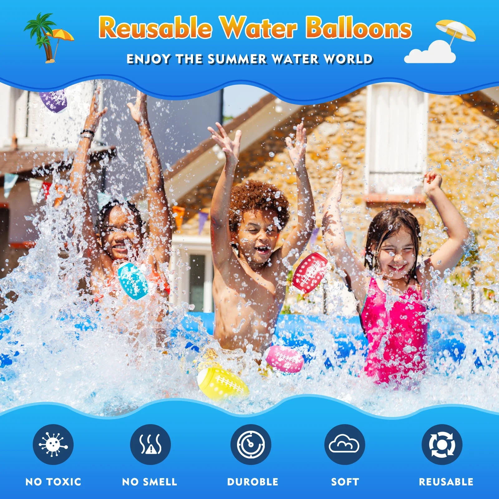 Reusable Water Balloons, Fast Refillable Water Balls for Teens and Adults Outdoor Activities, Kids Pool Beach Bath