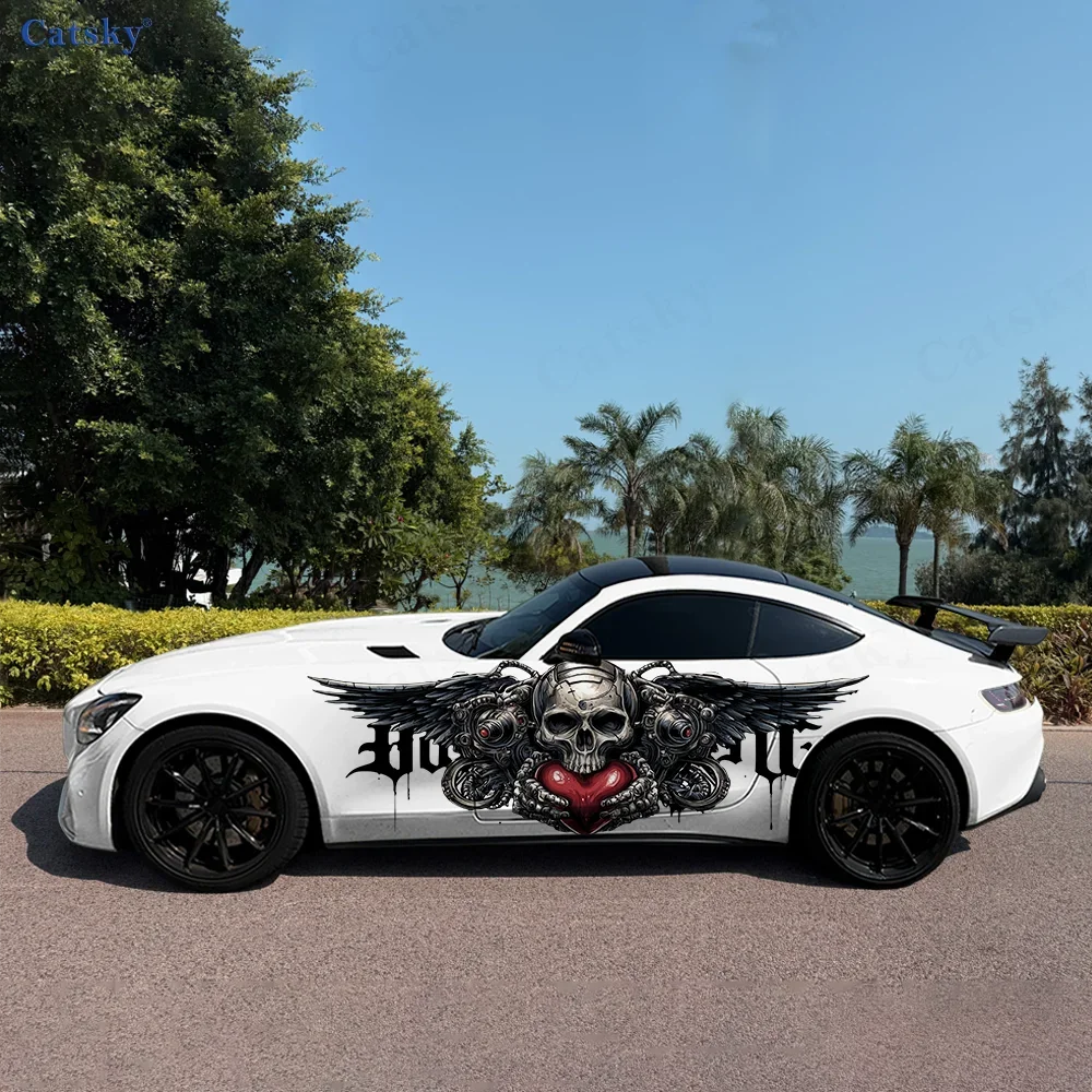 Skeleton Heart Wings Car Vinyl Wraps Decal Self-adhesive PVC Sticker Suitable for Trucks SUV Decoration Auto Accessories Gift