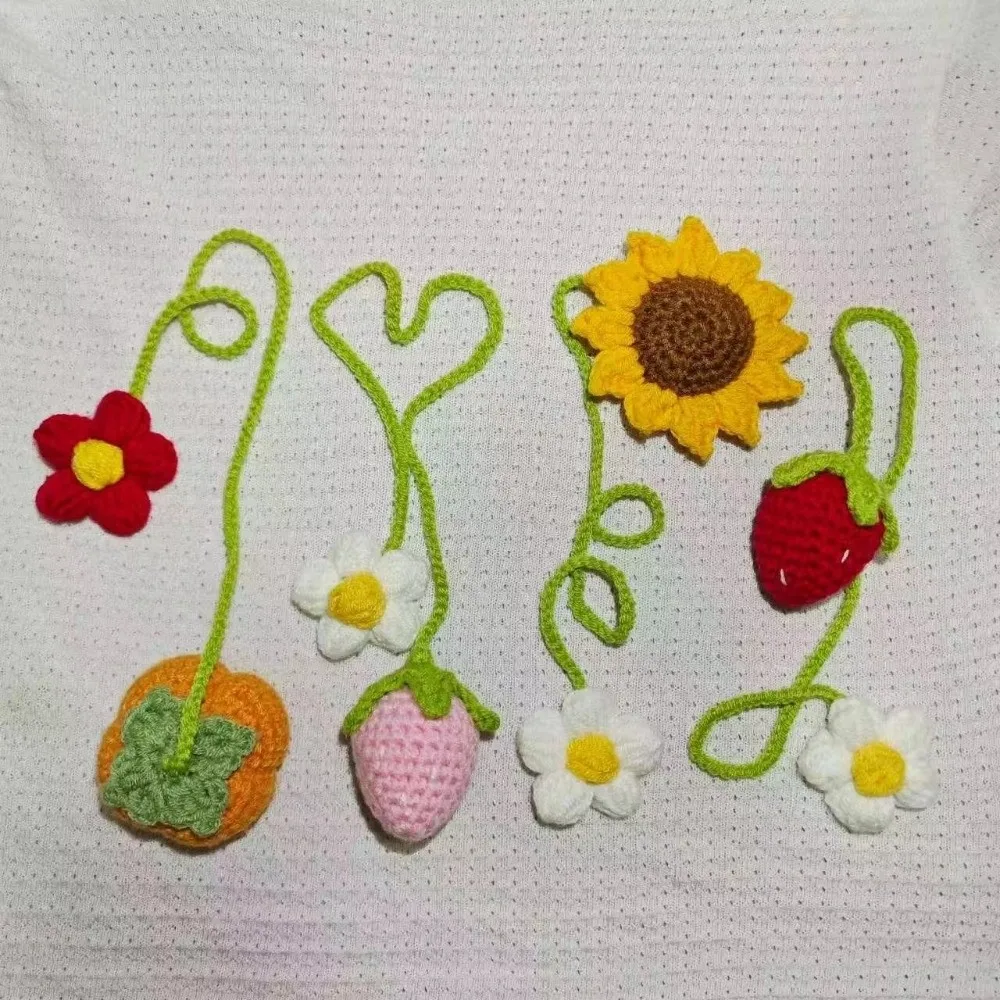 Wool Woven Crochet Curtain Tie Back Floral Design Strawberry/Sunflower Crochet Pendant Cute Handmade Bag Charm