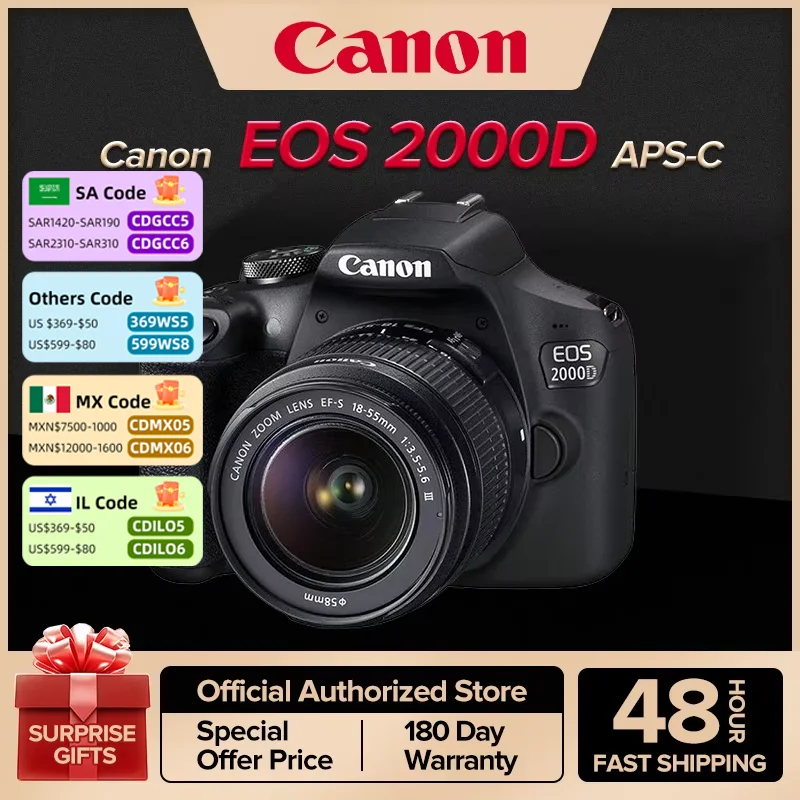 Canon EOS 2000D APS-C Entry-level DSLR Digital Camera With 18-55 MM F3.5-5.6 III Lens Flip Touch Screen 18 Million Pixels