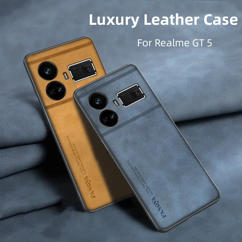 

For Realme GT 5 Case Luxurious Leather Matte Shockproof Back Cover For Realme GT5 Funda Thin Full Coverage Protective Bumper