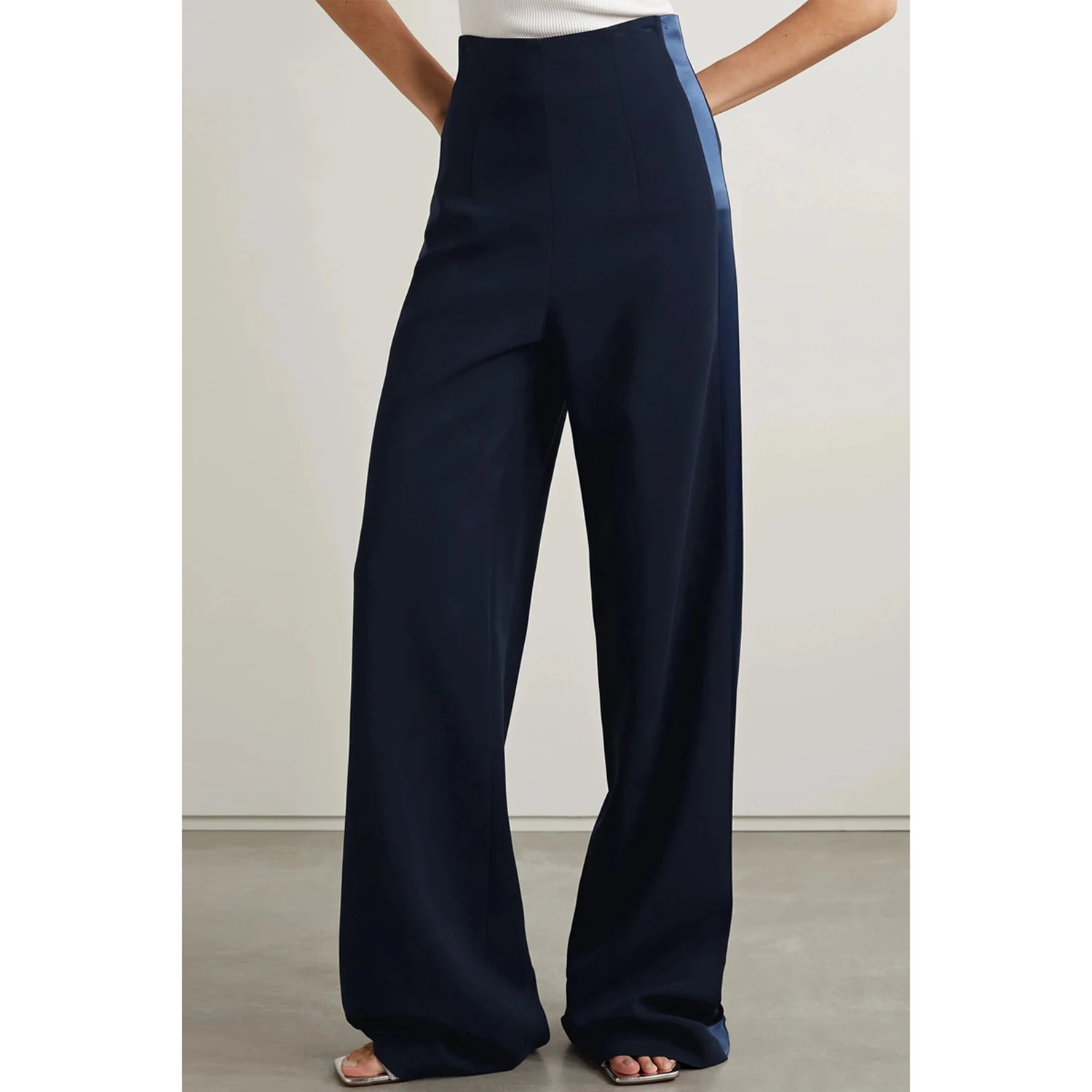 الأزرق الداكن المرأة 2 قطعة مجموعة البدلة زر مزدوج السترة أنيقة طويلة Pantsuit مجموعة الأعمال ملابس العمل اليومية غير رسمية تخصيص