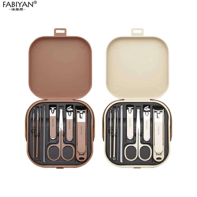 8Pcs Manicure set nail clipper hair scissor nail file ear pick acne removal needle with box
