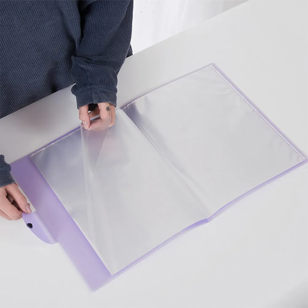 20 Pages A3 Thick Transparent File Folder Waterproof Non Slip Locking Bar Paper Organizer Examination Storage Binder Purple view 2