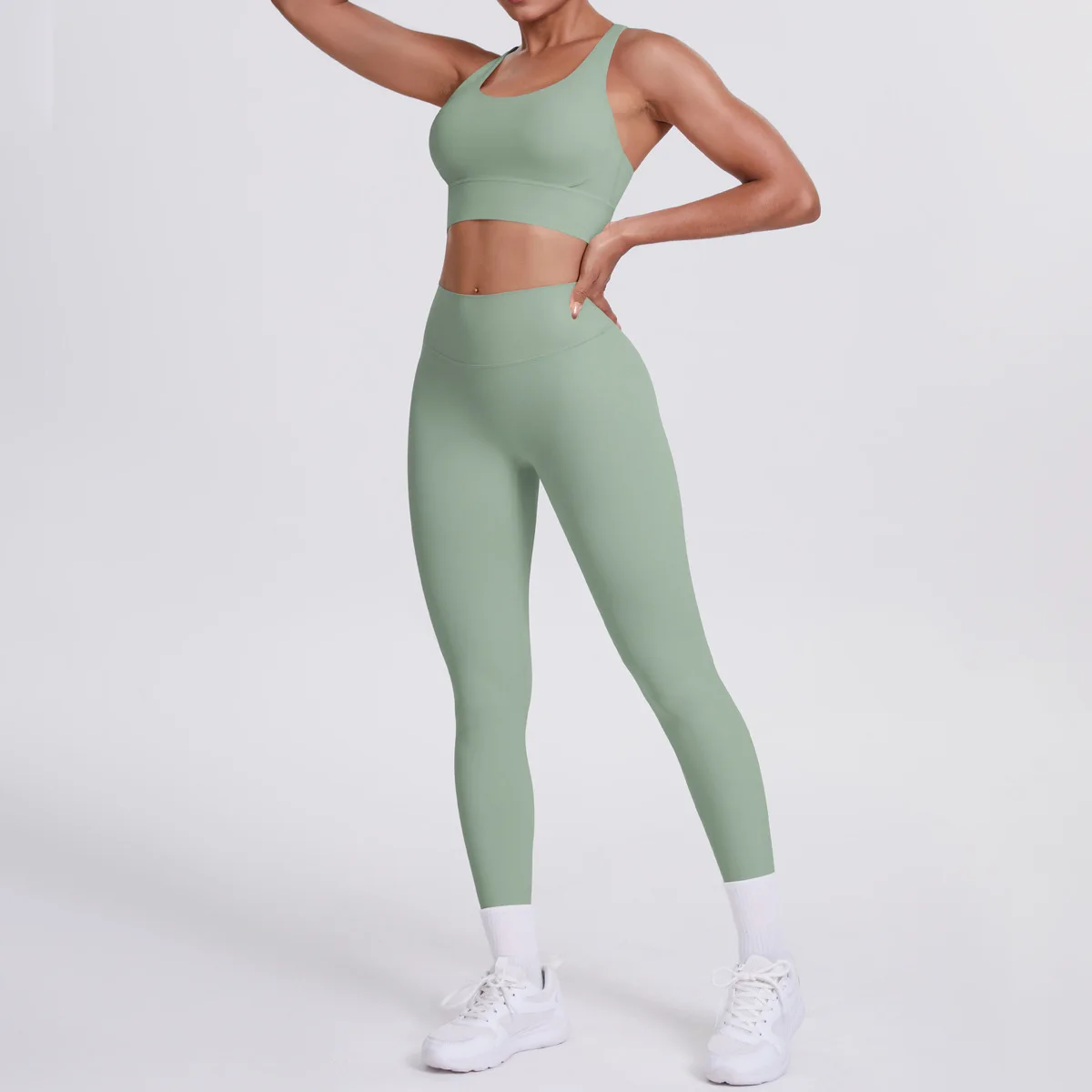 

Naked Brushed Yoga Set Sports Fitness Peach Hip High Waist Slim Cross Backless Bra Casual Workout Clothing Gym Suit for Women