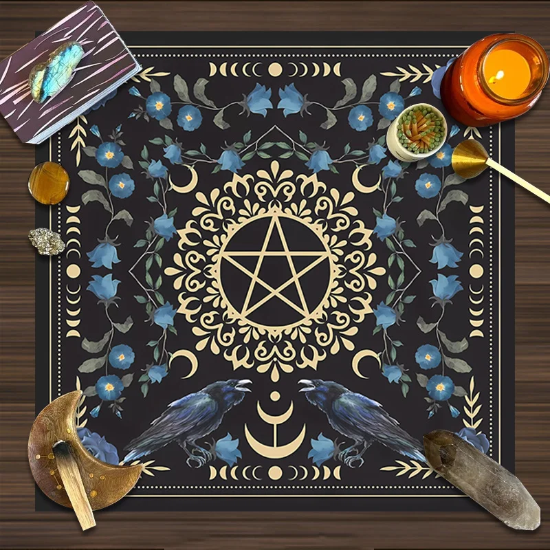 Altar Cloth with Moon‑Phases and Flowers, Designed for Tarot Spreads and Readings, Ideal for Witch‑themed Decor