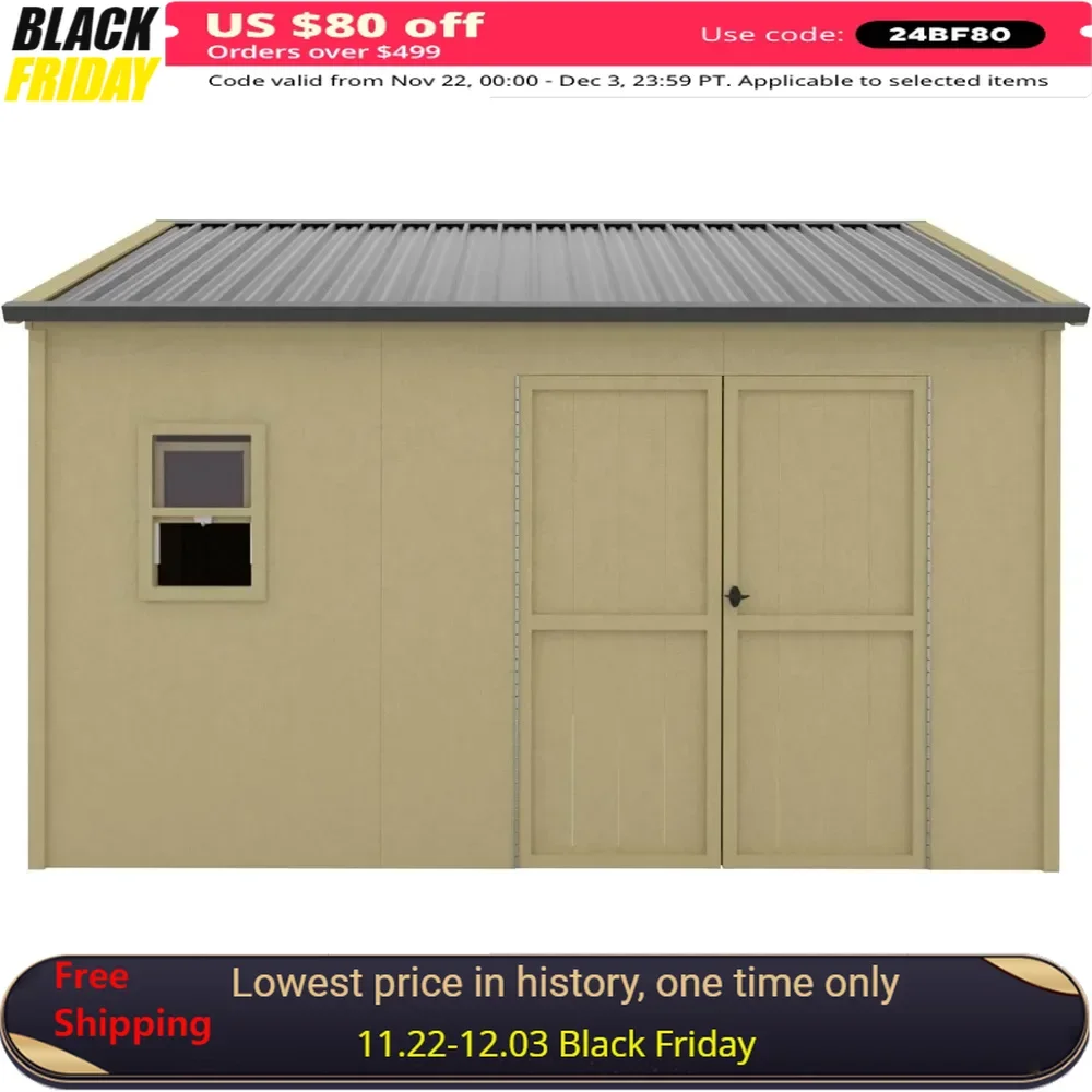 10 Ft X 12 Ft Outdoor Wood Shed with Metal Roof, Lean-to Storage Shed Garden Furniture Tools with Lockable Door and Vents