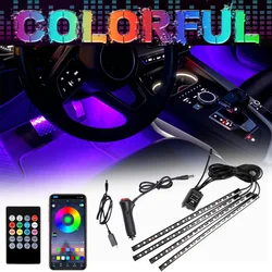 Car RGB Ambient Light LED Auto Foot Strips with USB Cigarette Automotive Interior Lights Strip Decoration Bar Remote/Voice Contr