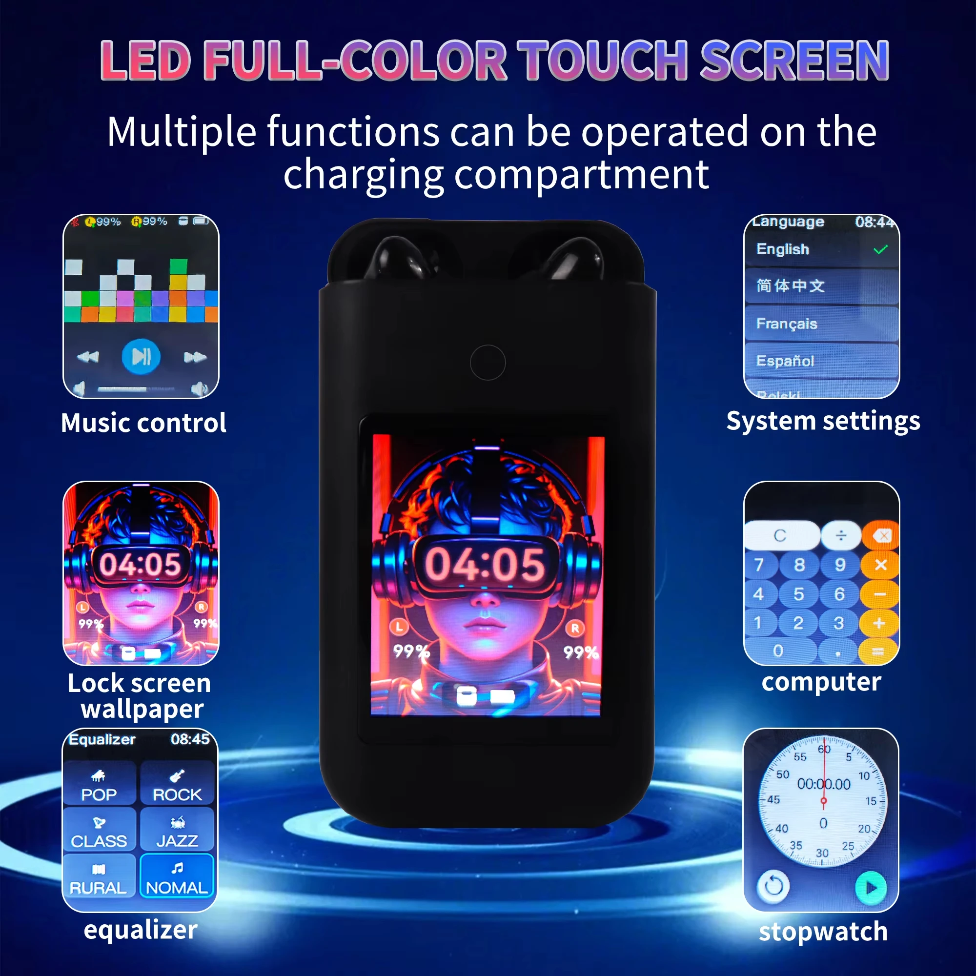 New Large Screen Touch A98 Box Earphone Large Battery Multiple Function In Ear Style Headphone Power Bank Headphones Music Game