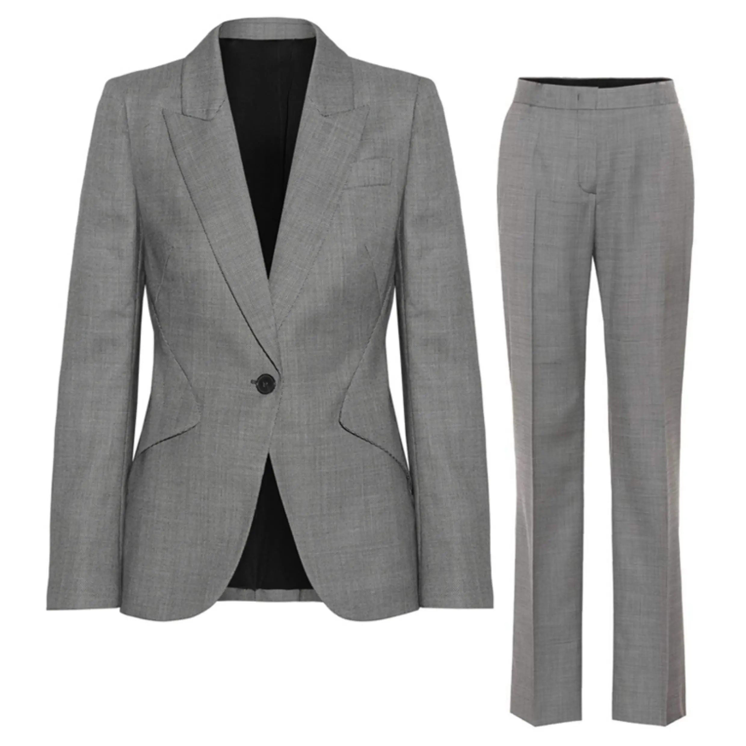 Allingentle Gray Pantsuit Women's 2 Piece Suit Set Business Peak Lapel Blazer Party Office Work Outfits Customize