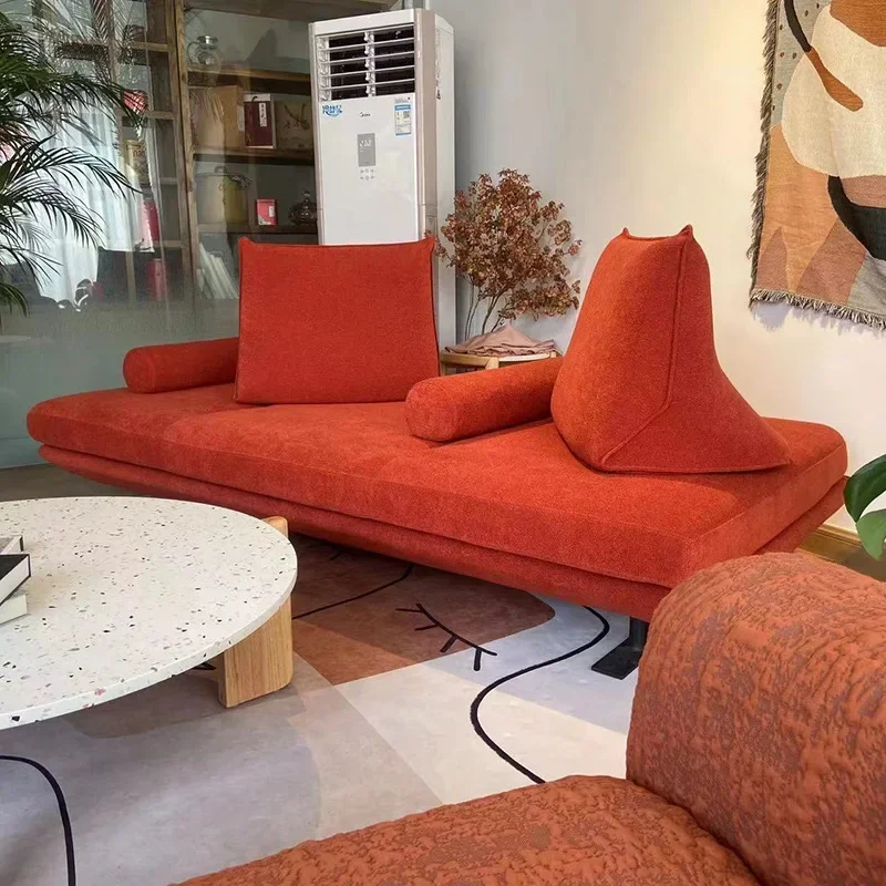 Light luxury minimalist style without backrest creative straight row fabric sofa without armrests modern simple bedroom living