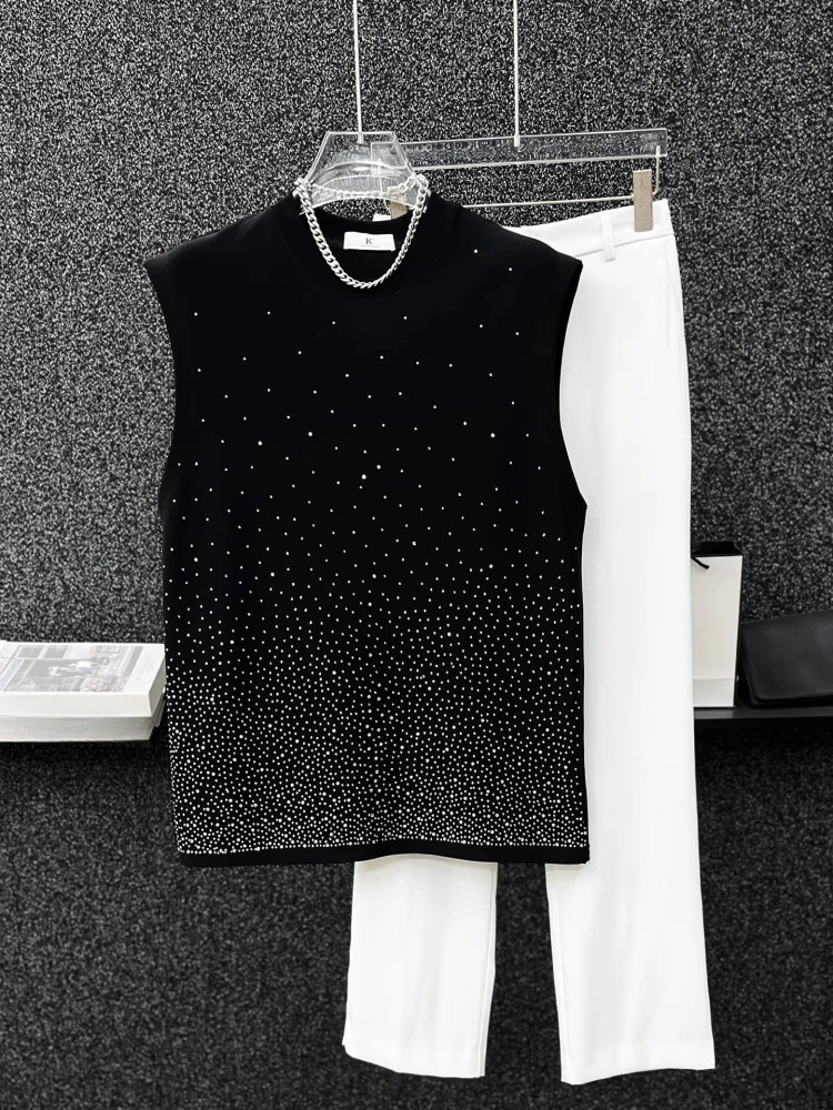 Men's 2025 Summer New Sparkling Hot Diamond Vests Boys Trendy Handsome Waistcoat Male Starry Sky Sleeveless Fashion Tank Tops