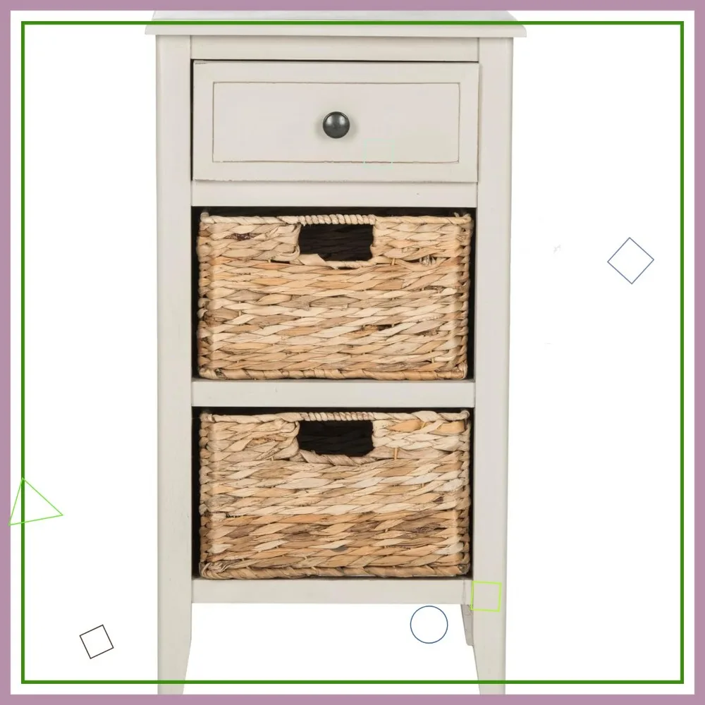 طاولة جانبية رمادية عتيقة مع درج وسلالان قابلة للإزالة لغرفة المعيشة أو غرفة النوم #1