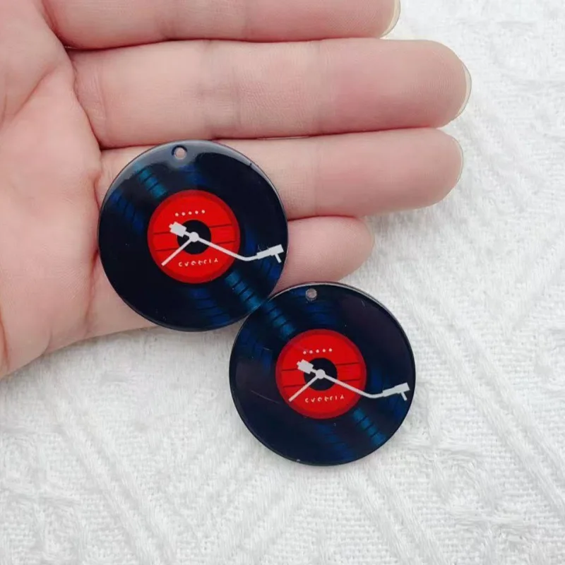 10pcs acrylic black film record pendant DIY jewelry pendant accessory material image 2