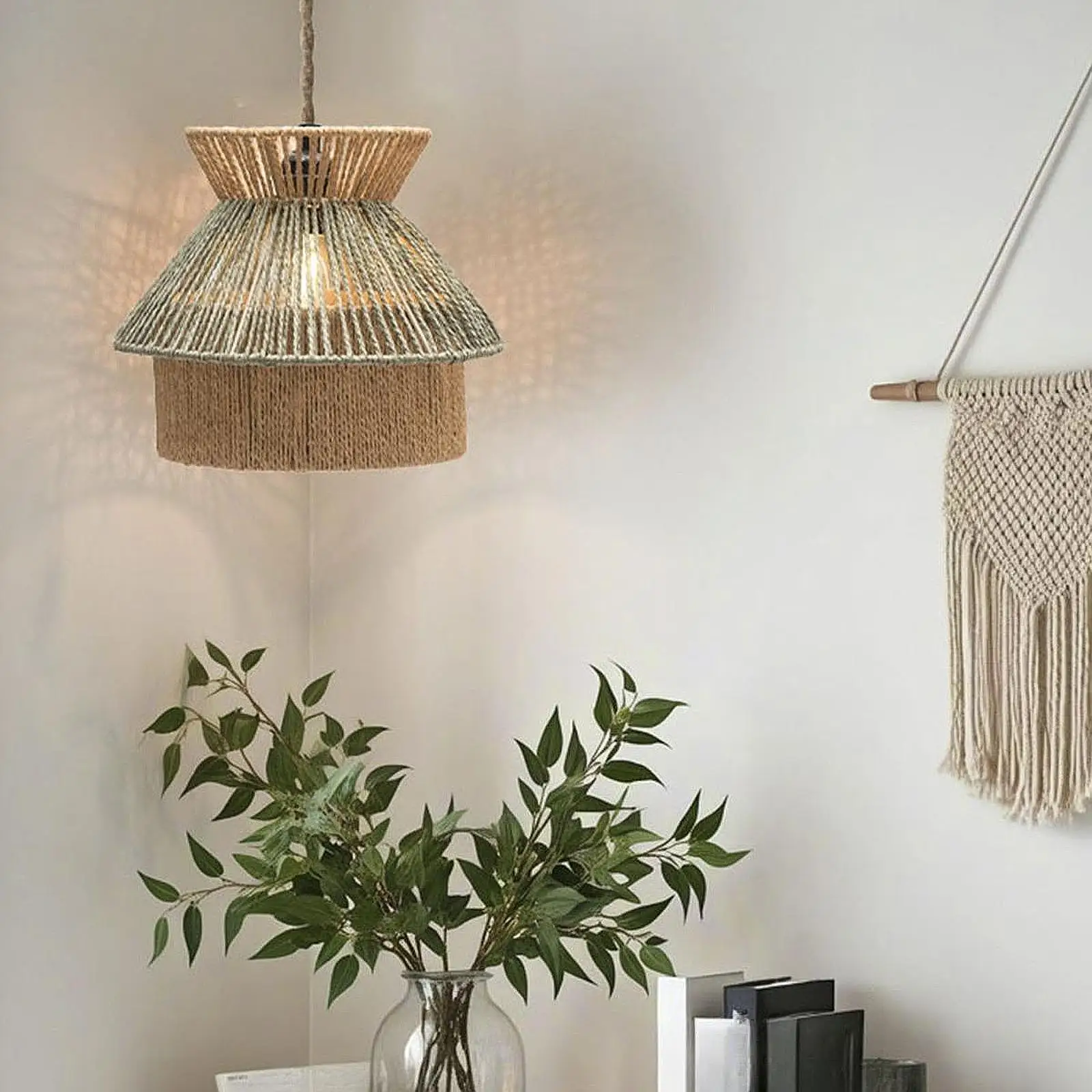 Hanging Lamp Shade Pendant Light for Kitchen Elegant Handwoven Rope Woven Lampshade Ceiling Lantern Cover for Hallway Kitchen