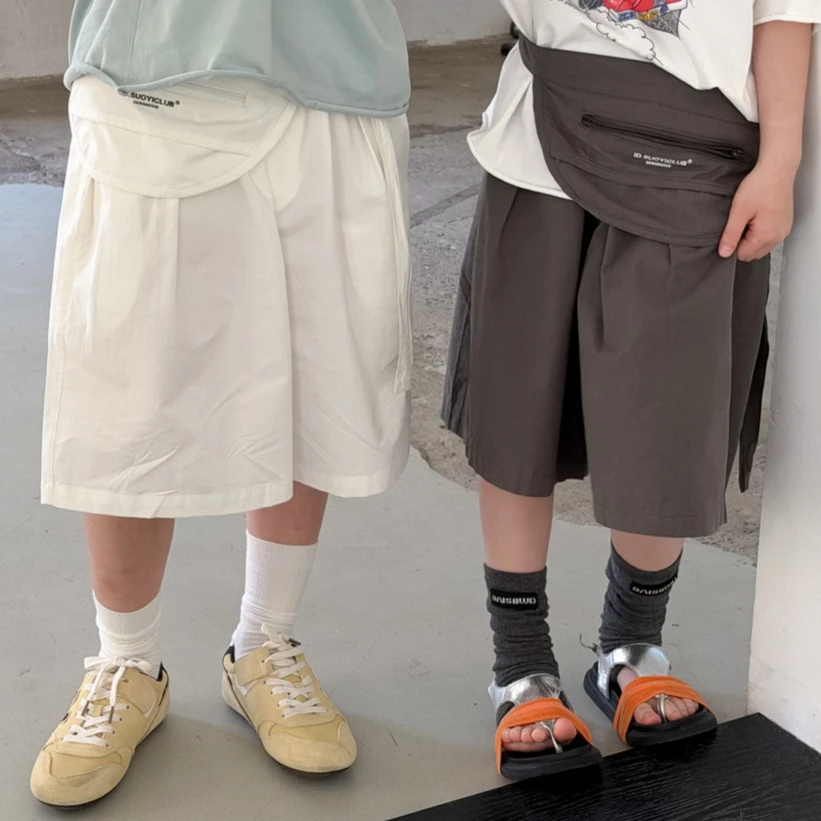 Shorts 2026 Primavera e Verão: Nova Coleção de Roupas Infantis Coreanas para Meninos e Meninas, Calças Casuais Soltas de Cor Sólida, Estilo Bermuda
