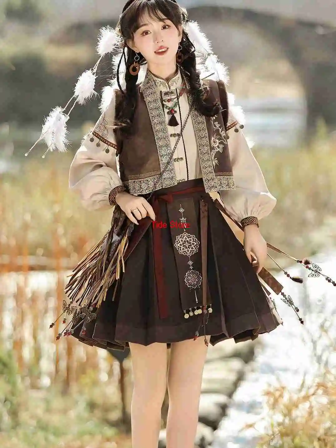 

Miyan Prairie Han Element Autumn Winter Women's Ethnic Style Ancient Costume Short Skirt Vest Hanfu Lolita Dress