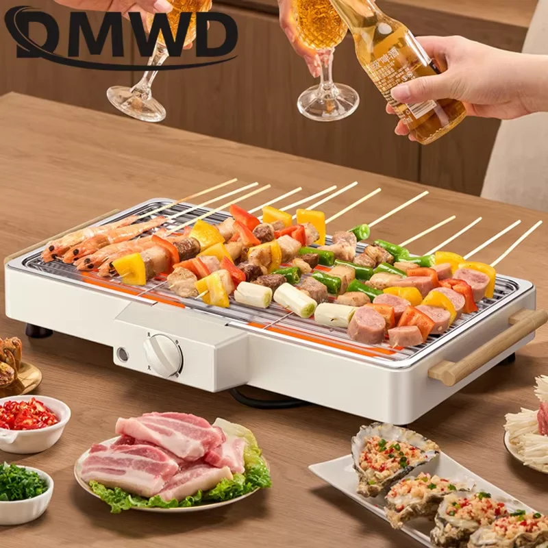 Dmwd-多機能電気無煙グリドル、バーベキューグリル、ベーキングパン、串家庭用機械、油ドリップパン付きバーベキューグリル