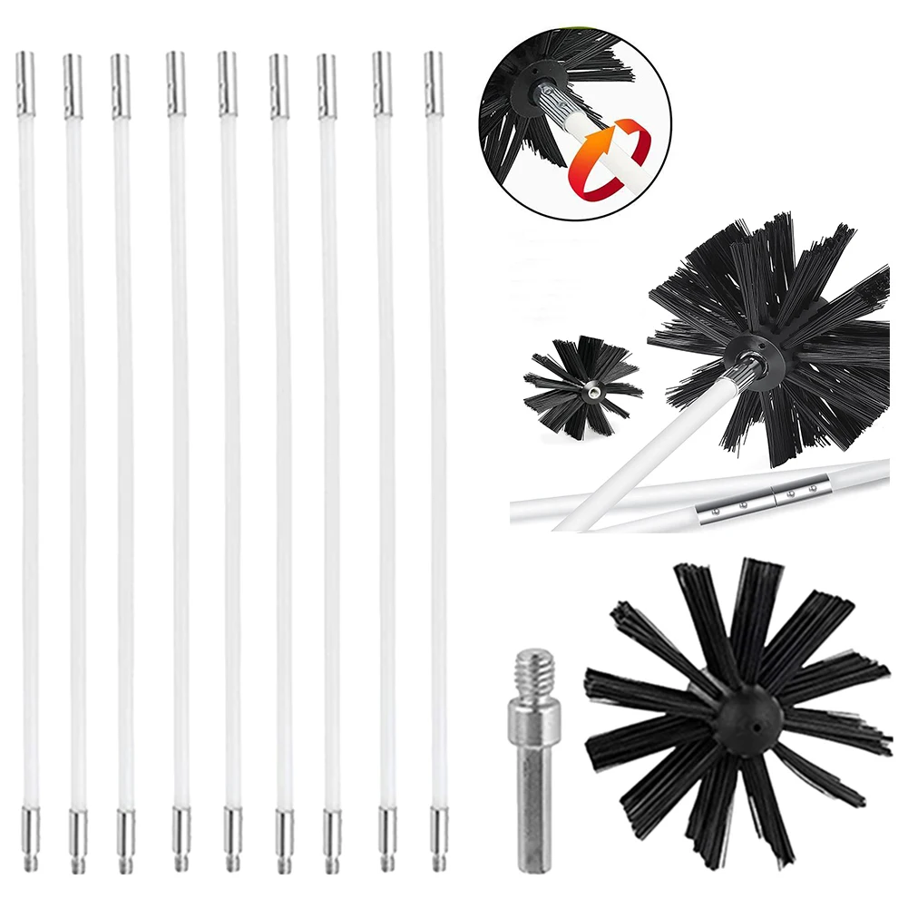 ロータリーロングハンドルチニームブラシ、フレキシブルロッド、チニードライヤーパイプ用煙道掃除ブラシ、暖炉の壁掃除ツール、150mm