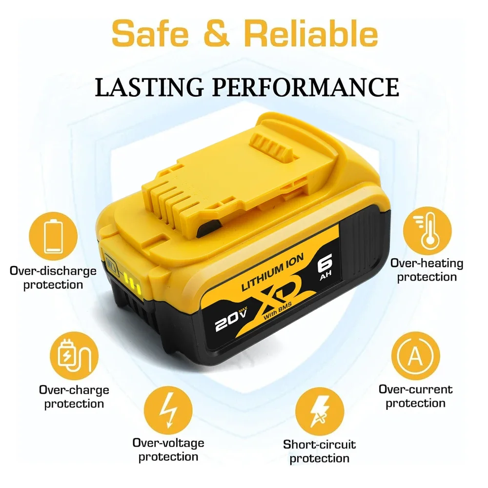 New 20V 12000mAh DCB200 Battery Compatible with Dewalt Power Tools 18V Rechargeable Electric Tool Lithium Batteries 20V 18Volt