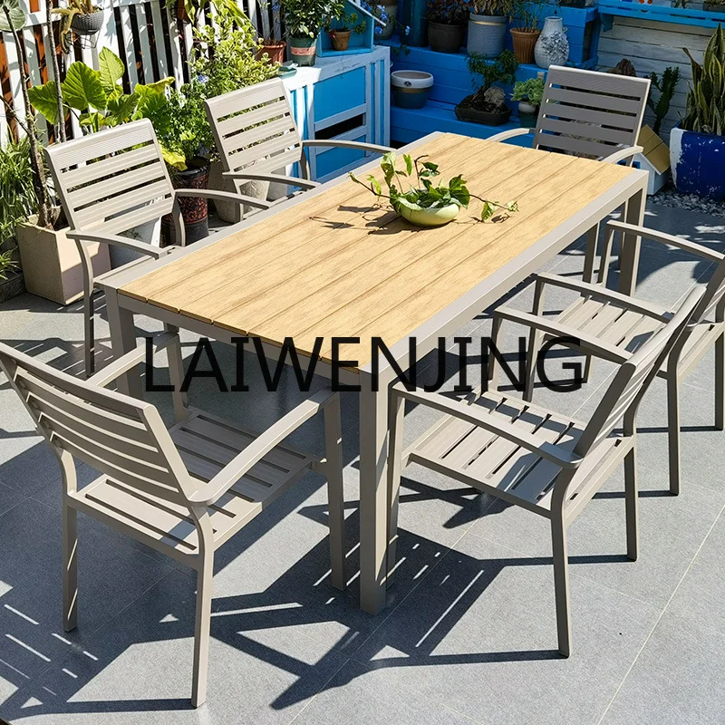 RWJ Outdoor Plastic Courtyard Garden Villa Terrace Plastic Wood Table and Chair Combination