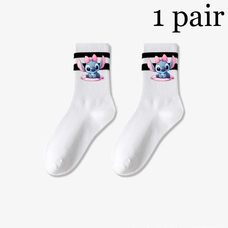 Disney Lilo & Stitch Damen mittellange Socken Einfachheit Parallel Bar Muster Mode Sport schweiß absorbierende atmungsaktive Socken