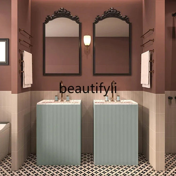 Column basin, retro green integrated wash basin, floor-to-ceiling washbasin, bathroom
