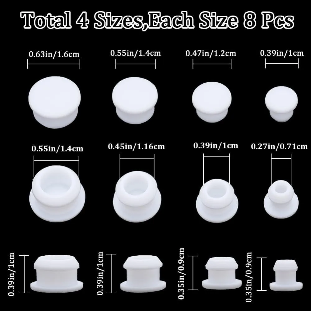 32PCS 4 Sizes White Stoppers for Salt and Pepper Shakers 9/32 29/64 25/64 9/16 Inch Salt Plug Slot Stopper Replacement Bottle