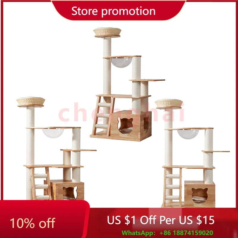 Modern New Style Solid Wood Cat Tree Tower Natural Scratching House Climbing Frame for Big Cats for Playing and Climbing