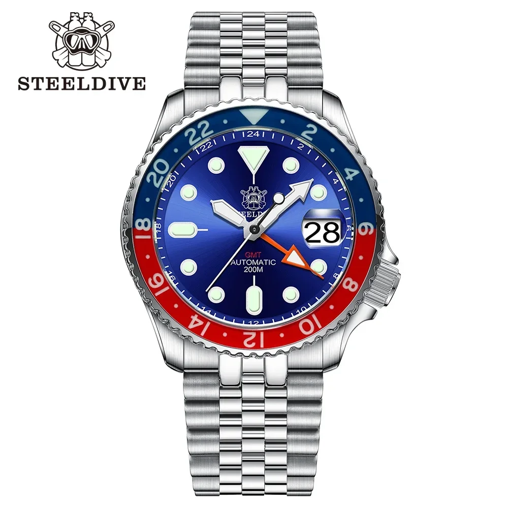 STEELDIVE nuevo 42MM SD1994L 200M impermeable superluminoso zafiro bisel NH34 GMT cronógrafo automático Reloj de buceo para hombre Reloj