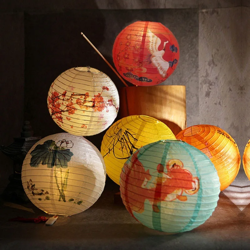 Lanternes chinoises rondes imprimées de fleurs de 12 pouces, décoration de mariage et d'anniversaire, artisanat DIY, fournitures de fête pour festivals