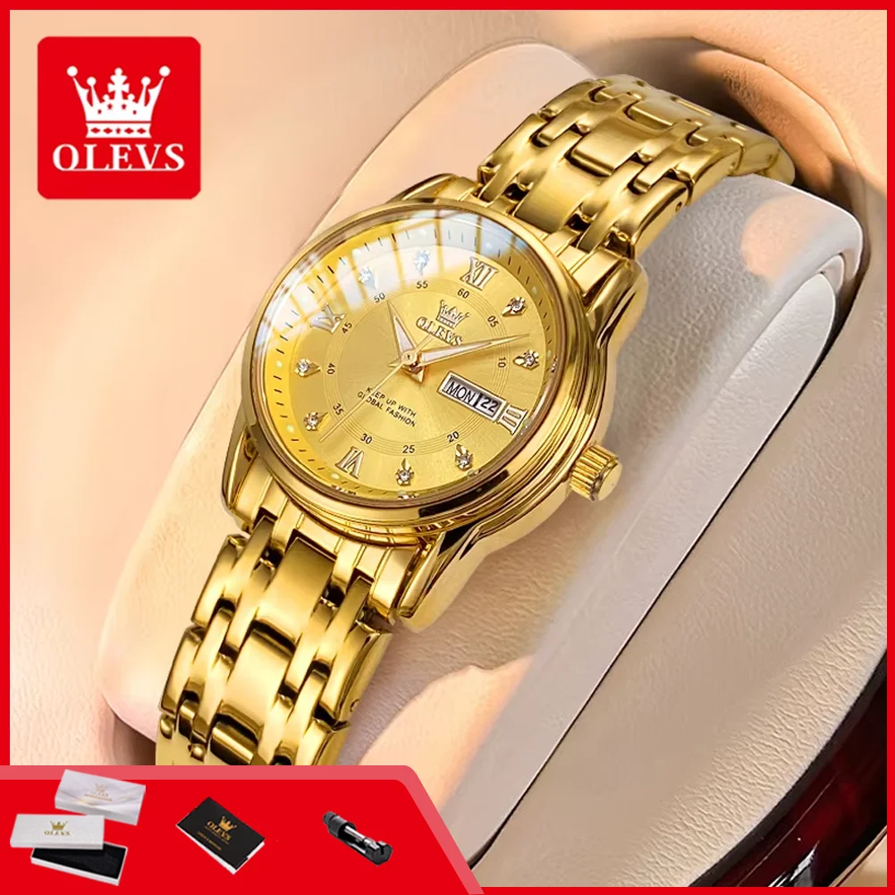 

OLEVS 5513 Women's Watches Stainless Steel Strap Auto Date Week Luminous Waterproof Elegnat Luxury Original Quartz Wristwatches