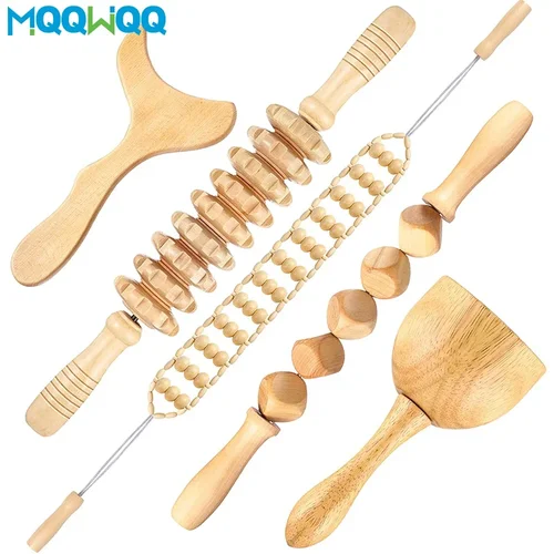Imagen 1 del producto Herramientas de masaje para terapia de madera, herramienta Guasha de madera, rodillo de masaje anticelulítico, masaje de celulitis de mano, masajeador de cubos de madera