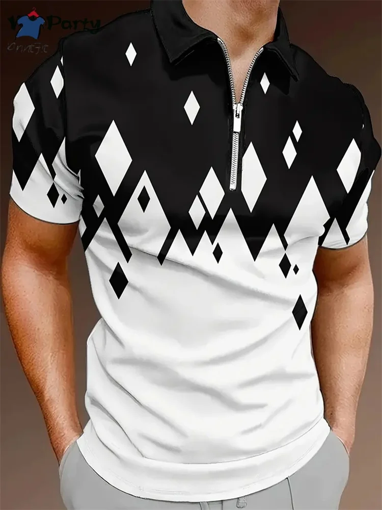 

Geometric Print Men's Clothing Designs T-shirts for Men Lapel Short Sleeve Tee Polo T shirt Man Simple Men's Clothing 2025 Tops