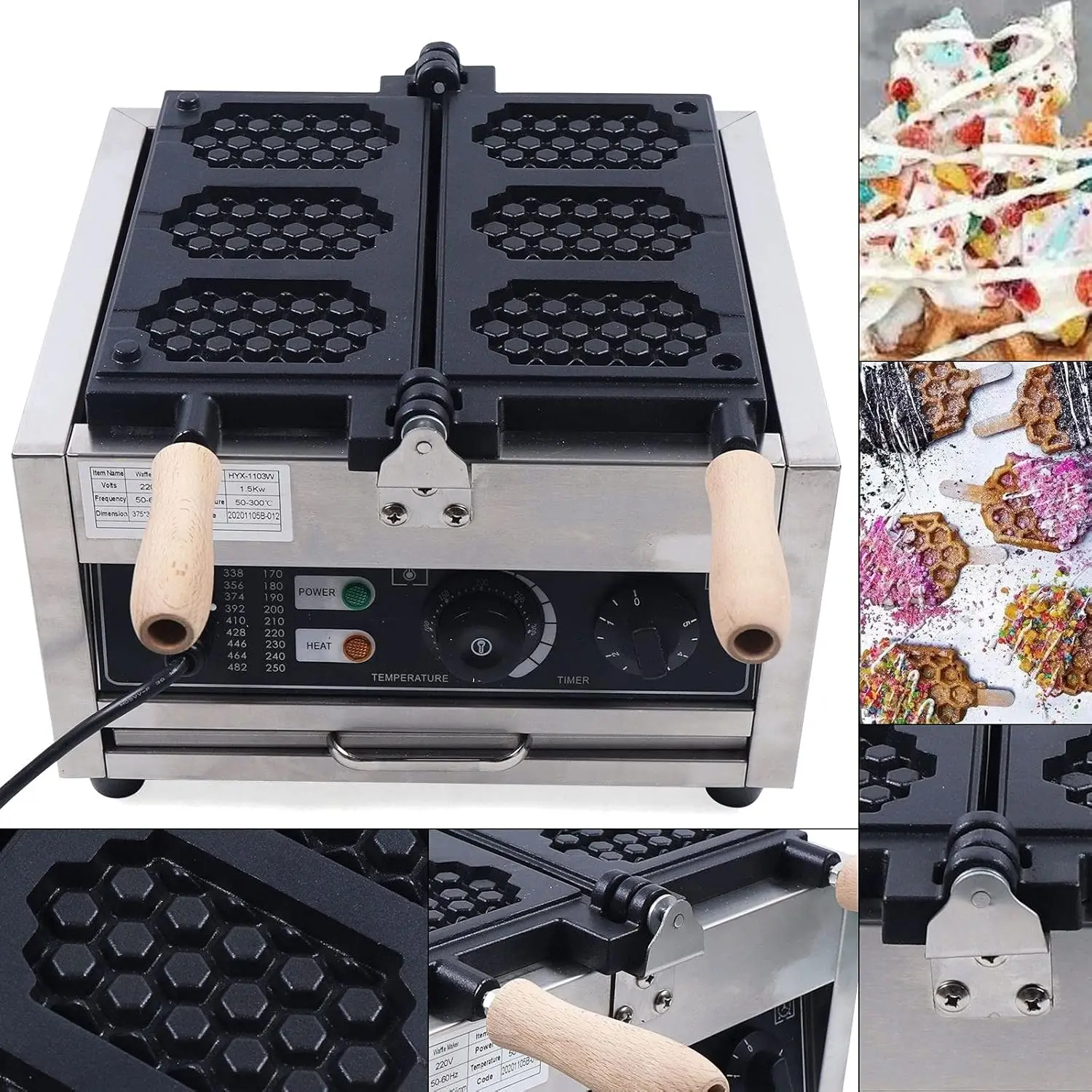 Waffeleisen Maschine 1500w 110v Antihaft elektrische Waben Waffel Pop Maker, kommerzielle Edelstahl Waffeleisen, Temperatu