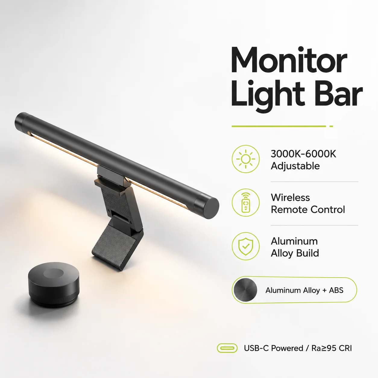 Aluminum Alloy Monitor Light Bar USB-C Screen Hanging Lamp 2.4GHz Wireless Remote Control 3000K-6000K Adjustable Desk Light