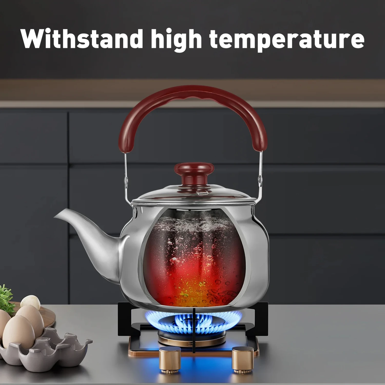 Stovetop Tea Kettle Stainless Steel Whistling Water Kettle Cool Handle Stove Top Small Tea Pot Household Water Boiler Water Pot