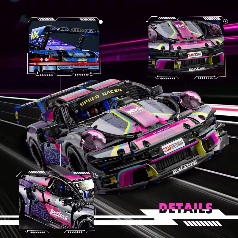 Modello Tecnico di Auto da Corsa 1:10, 1611 Pezzi, Set di Costruzioni MOC, Mattoncini per Veicoli, Giocattoli da Assemblare per Bambini