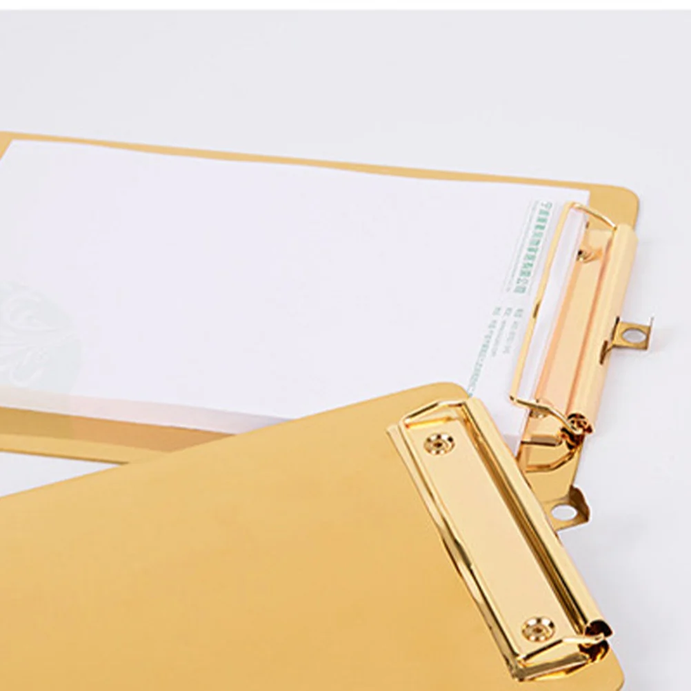 A5 Paper Clip Board Holder Clipboard Clips Storage Writing Tablet Nurse Plastic Folders Stainless Steel Clipboard(Golden)