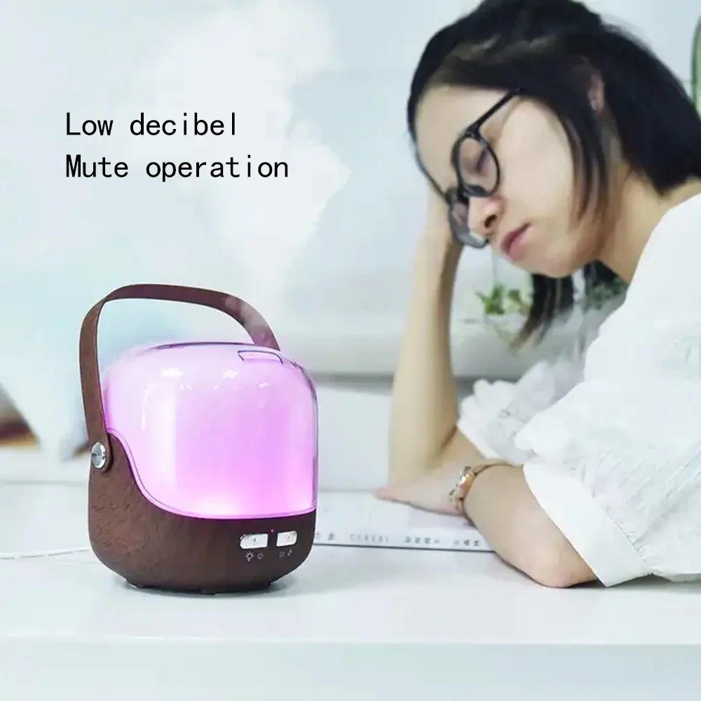 Mini Air Humidifier Aromatic Essential Oil Diffuser Wood Grain Fresh Air 250ml for Baby Home Office Bedroom 7 LED Color Lights