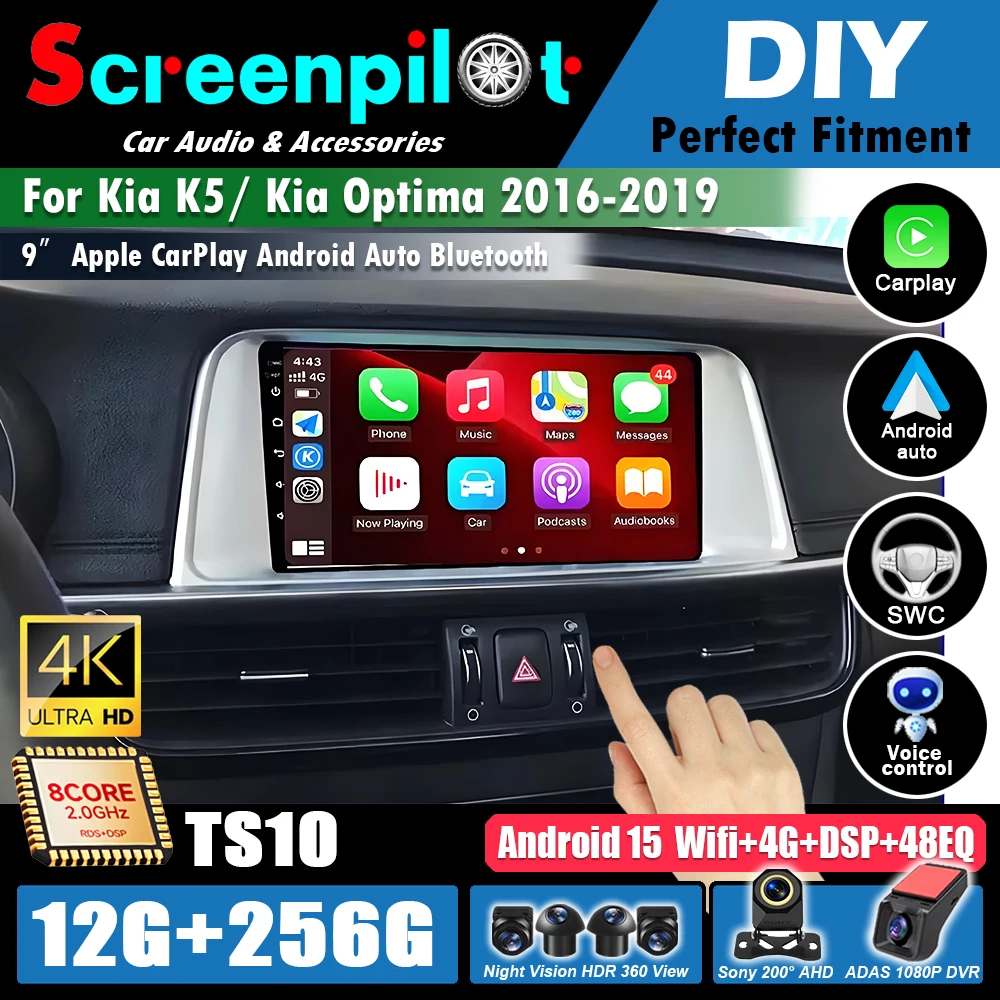 Android 16Wireless carplay For Kia K5 Kia Optima 2016 2017 2018 2019 Car Multimedia WIFI Touch Player Bluetooth GPS Navigation