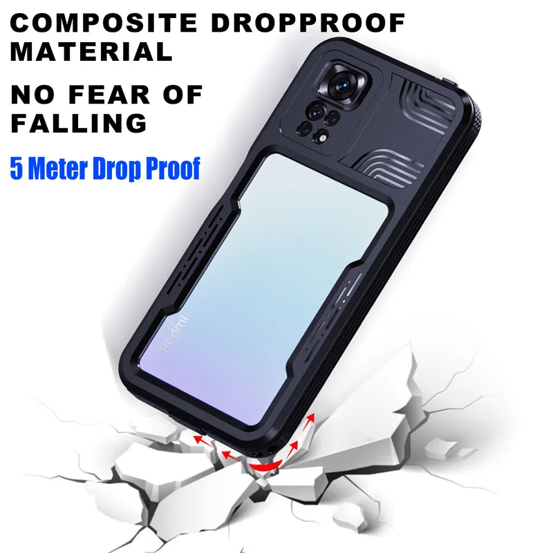 IP68 Waterproof Case For REDMI Note 11s 11 12 Pro Shock Drop proof Cover Diving Swim Outdoor Sport Full Sealed Cover