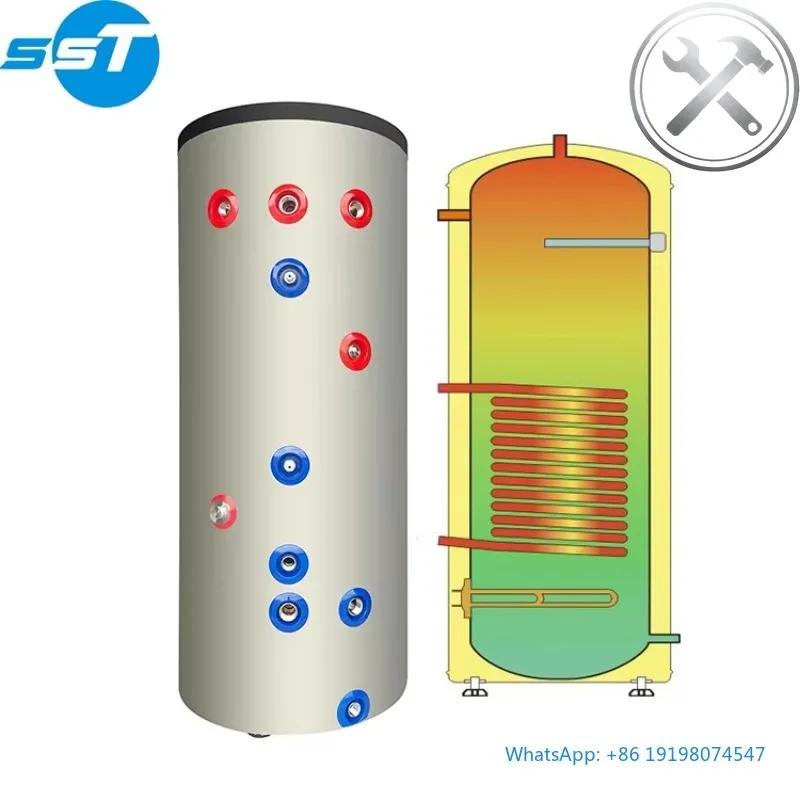 

Factory Custom SUS304 200 Liter Vertical Water Tank European Standard Household Heat Pump Buffer Water Tank