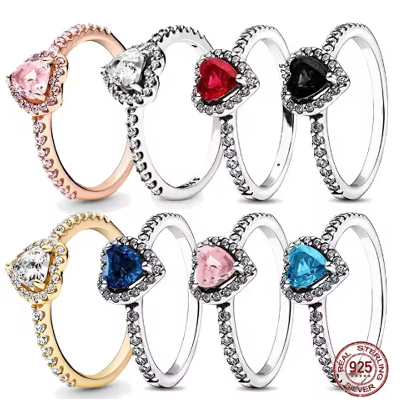 Colorful 925 sterling silver classic heart-shaped crystal diamond ringwomen's engagement marriage proposal fashionable jewelry