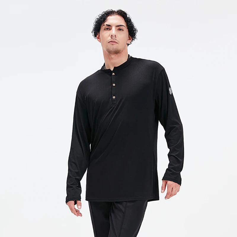 เสื้อเต้นลาตินชาย แขนยาว รุ่นใหม่ ปี 2025 เสื้อยืดสำหรับผู้ใหญ่ ฝึกซ้อมเต้นรูมบ้า ซัลซ่า ชุดเต้นรำ เสื้อยืดสำหรับเล่นกีฬาเต้นรำ รุ่น BL17758