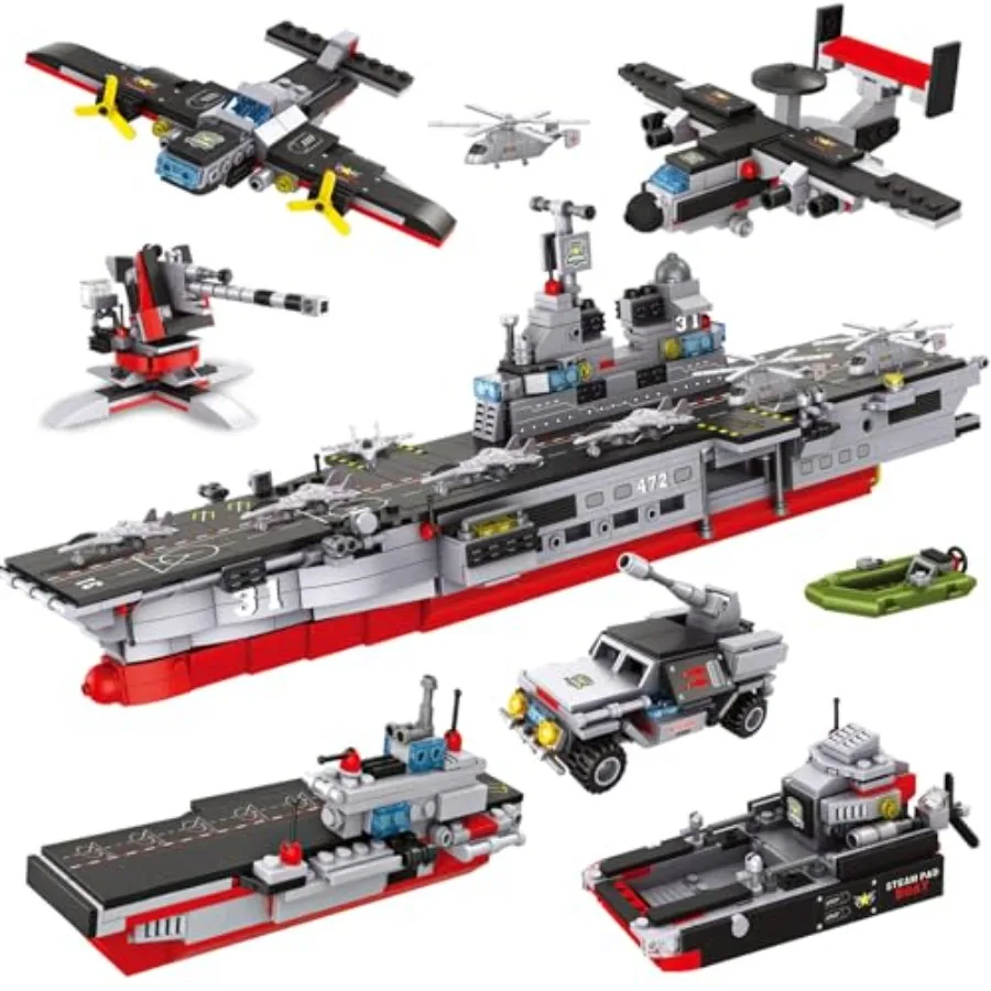 

Aircraft Carrier Building Set, 1161 Pieces Military Battleship Building Blocks Sets with Patrol Boat, Fighter Airplane, Creativ