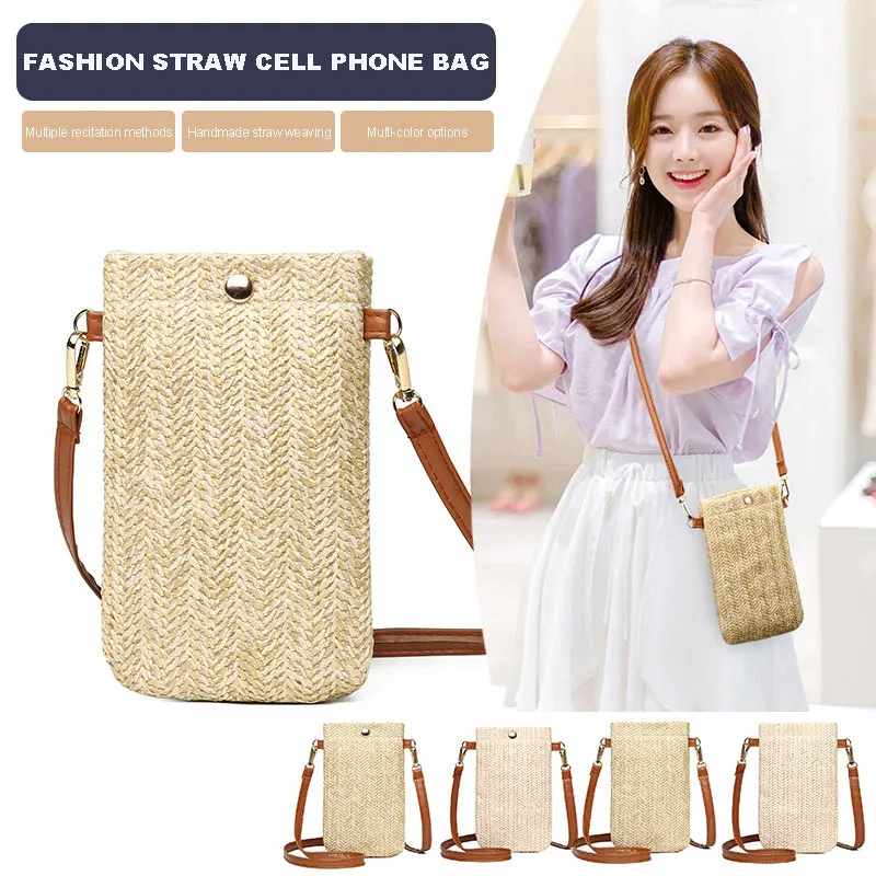 Fashion Women Straw Ladies Crossbody Messenger Bag Summer Bohemia Beach Rattan Shoulder Bag Small Solid Mobile Phone Coin Purse