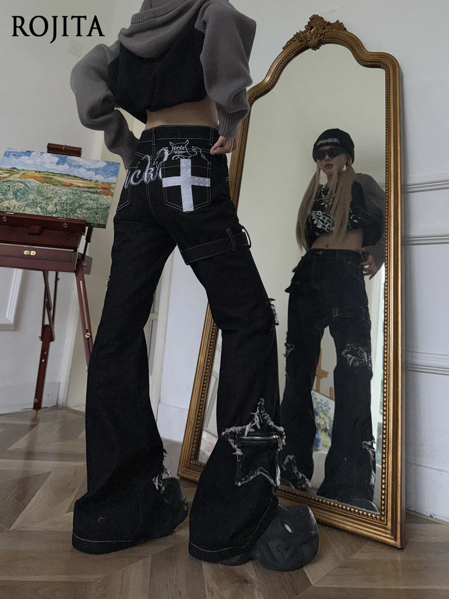 American Retro Star Washed Old Casual Pants 2026 Spring New Loose Wide-leg Micro-La Sub-culture Trousers Streetwear Women
