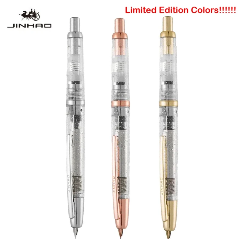 

Limited Color! JINHAO 20 Pink Red Gold Clip Resin Press Fountain Pen EF F Ink Pen with Converter School Supplies Stationery PK10