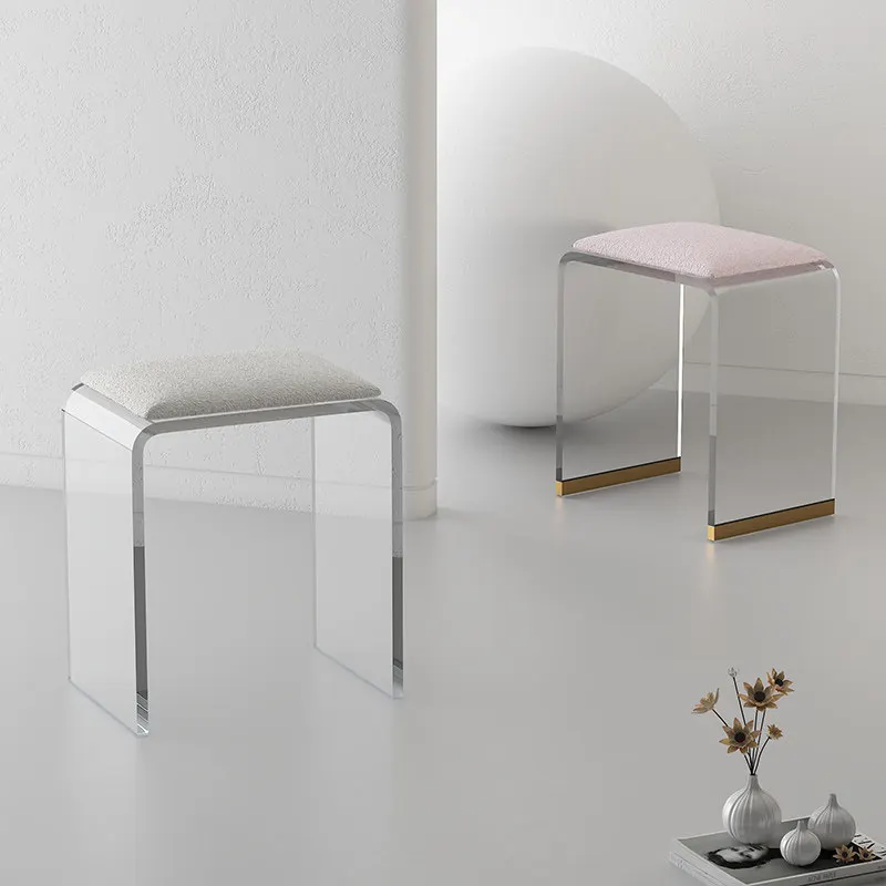 Dressing stool Light luxury acrylic transparent chair Enter the door Shoe change stools vanity chair ottoman bedroom furniture - view 5